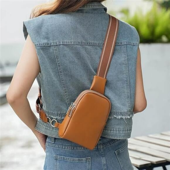 Leather mini sling bag small crossbody phone chest backpack for travel hiking me - Picture 3 of 7